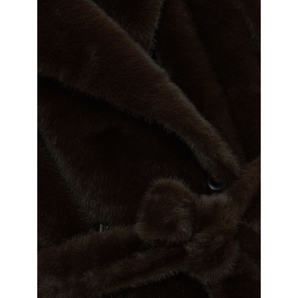 Reiss Cate Faux-Fur Long Belted Coat in Chocolate Brown - Picture 5 of 5